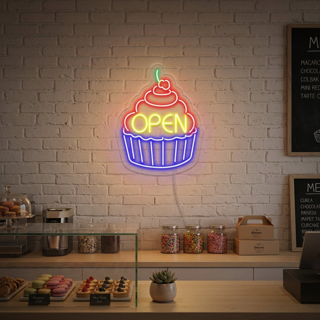 "Cupcake Open" Neonschrift