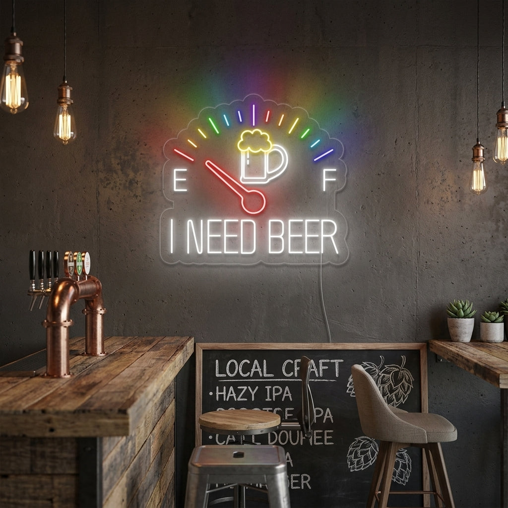 "I Need Beer Uhr" Neonschrift
