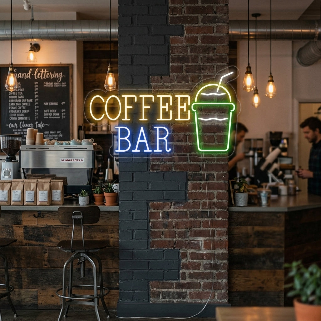 "Kaffeetasse, Coffee Bar" Neonschrift