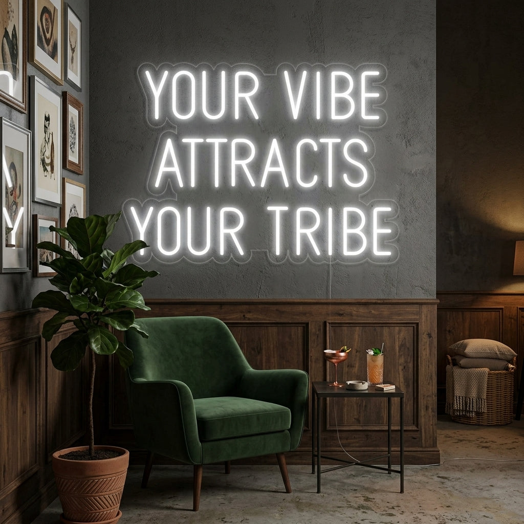 "Your Vibe Attracts Your Tribe, Hochzeit" Neonschrift
