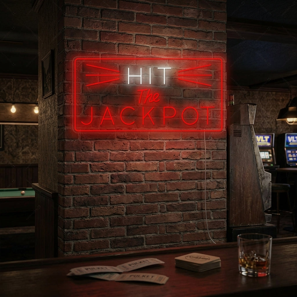 "Hit The Jackpot" Neonschild, Kasino Leuchtreklame, Kasino Leuchtschild