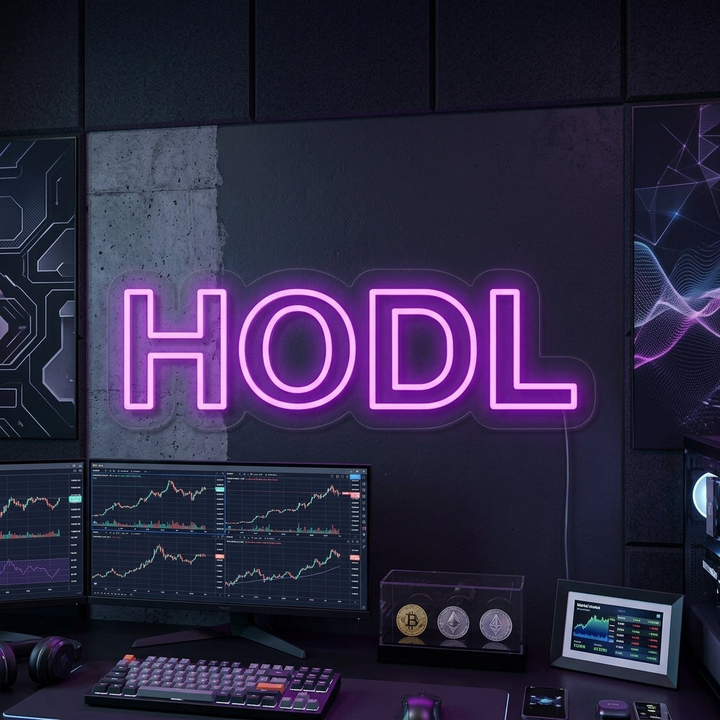 "Hodl Kryptowährung" Neonschrift