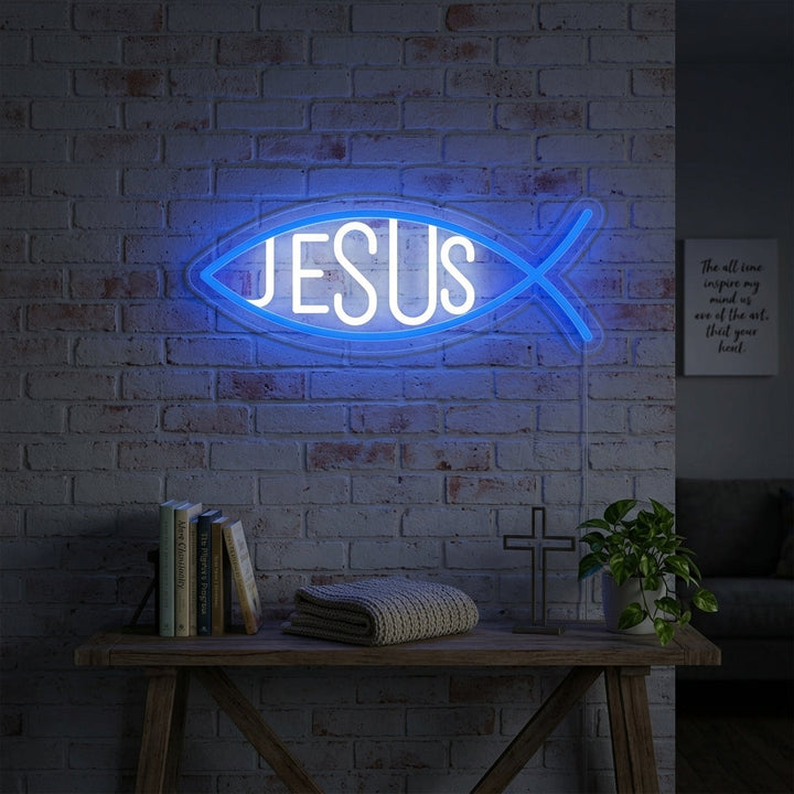 "Christlicher Jesus Fisch" Neonschrift