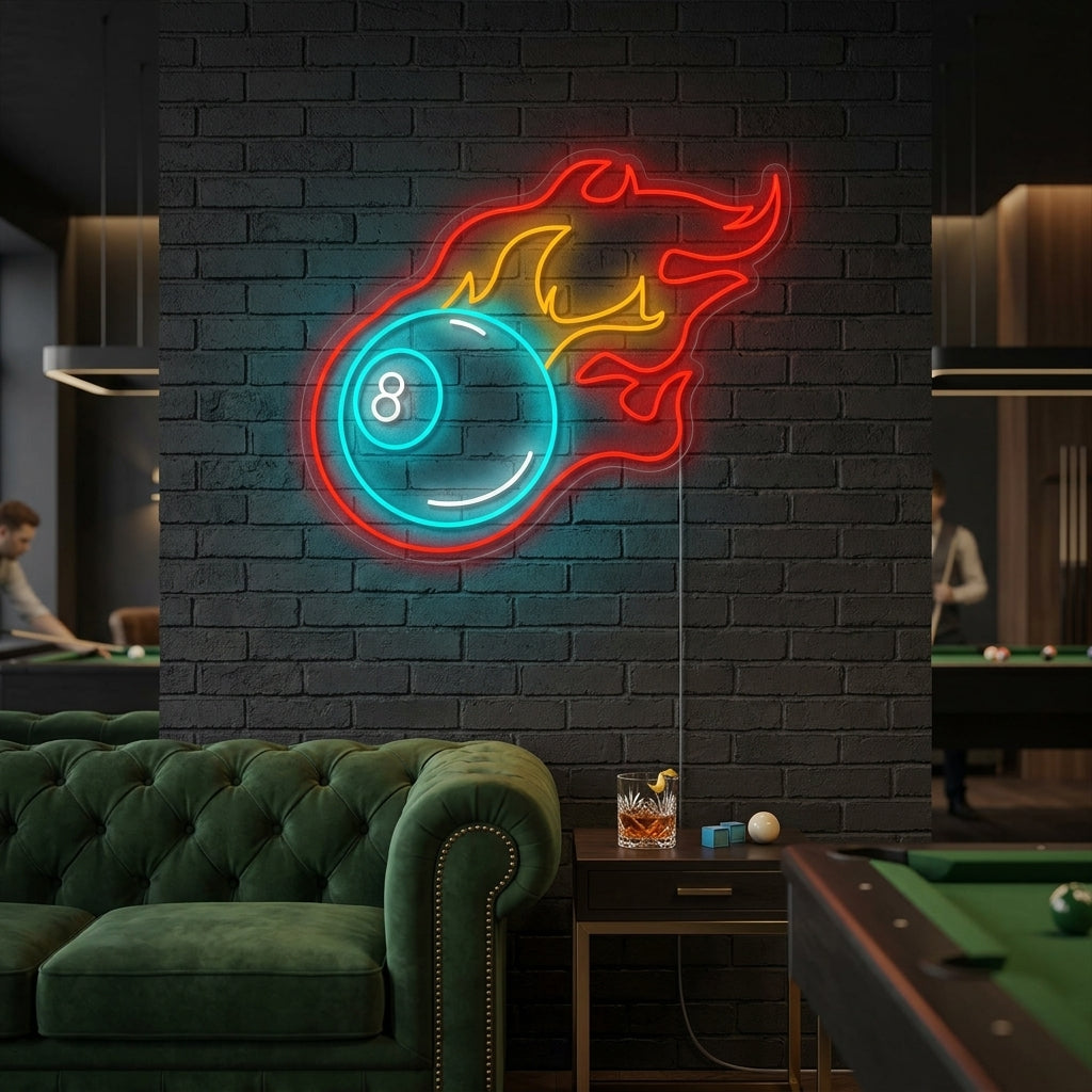 "Feuer-Billard" Neonschild, Billard Leuchtreklame, Pool Leuchtschild