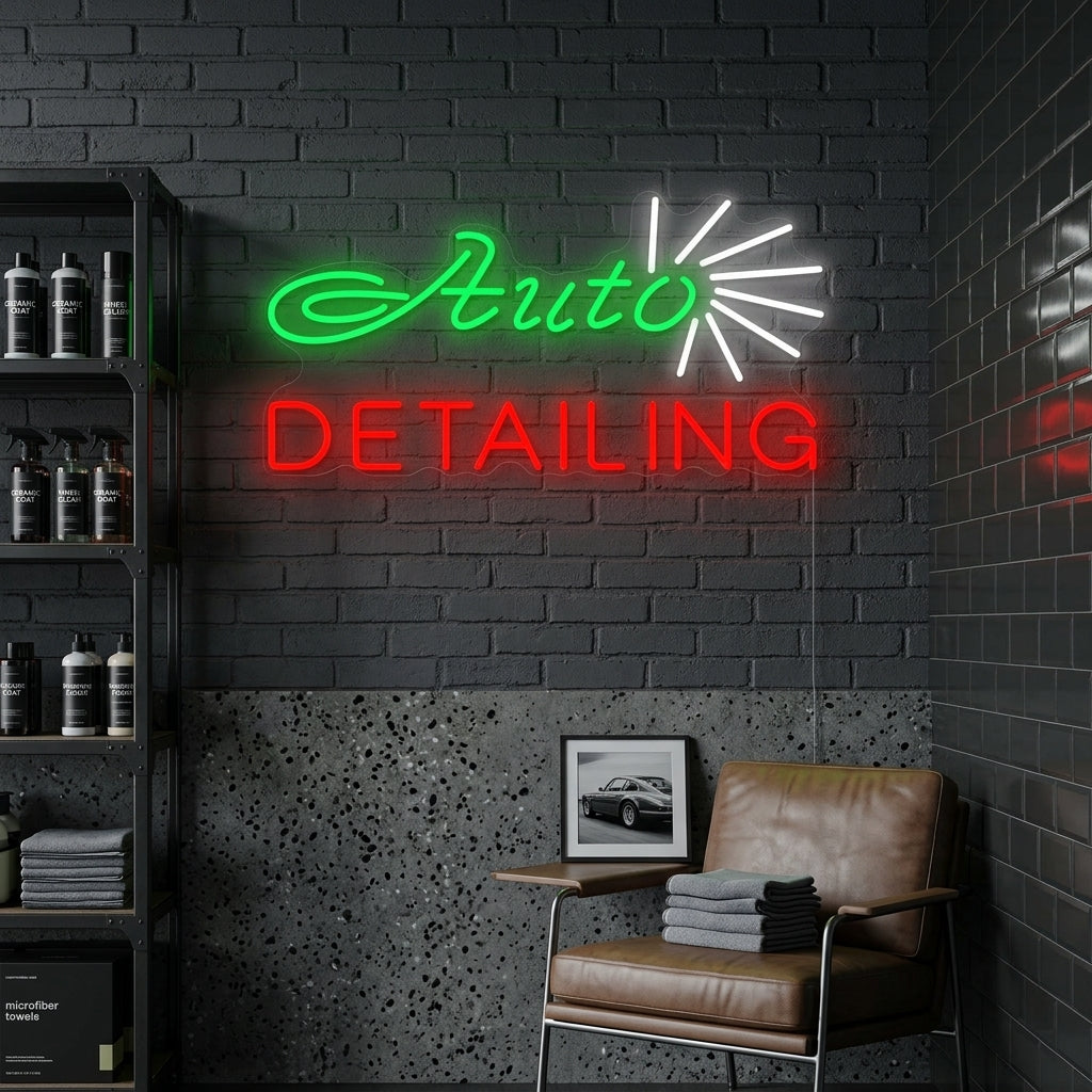 "Geschäft, Auto Detailing" Neonschrift