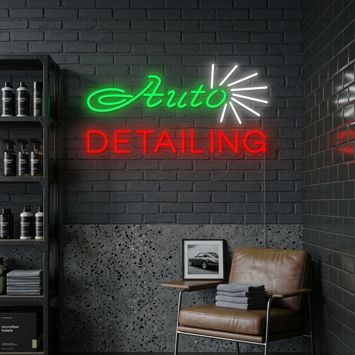 "Geschäft, Auto Detailing" Neonschrift