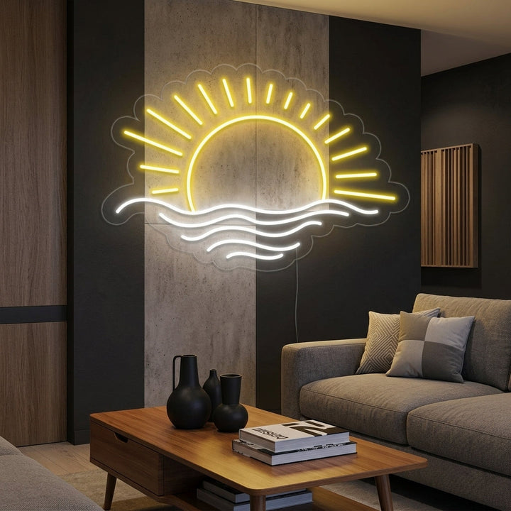 "Sonnenuntergang, Meer" Neonschrift