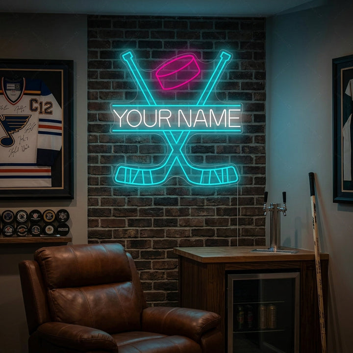 "Benutzerdefinierte gekreuzte Hockeyschläger" Neonschild