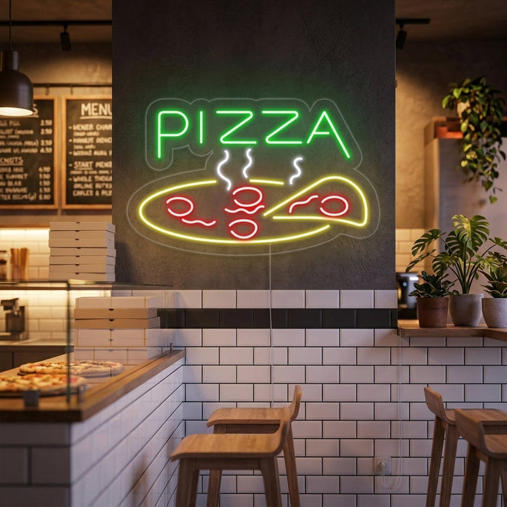 "Pizza, Lebensmittel, Restaurantschild" Neonschrift, Pizza Leuchtreklame, Pizza Leuchtschild