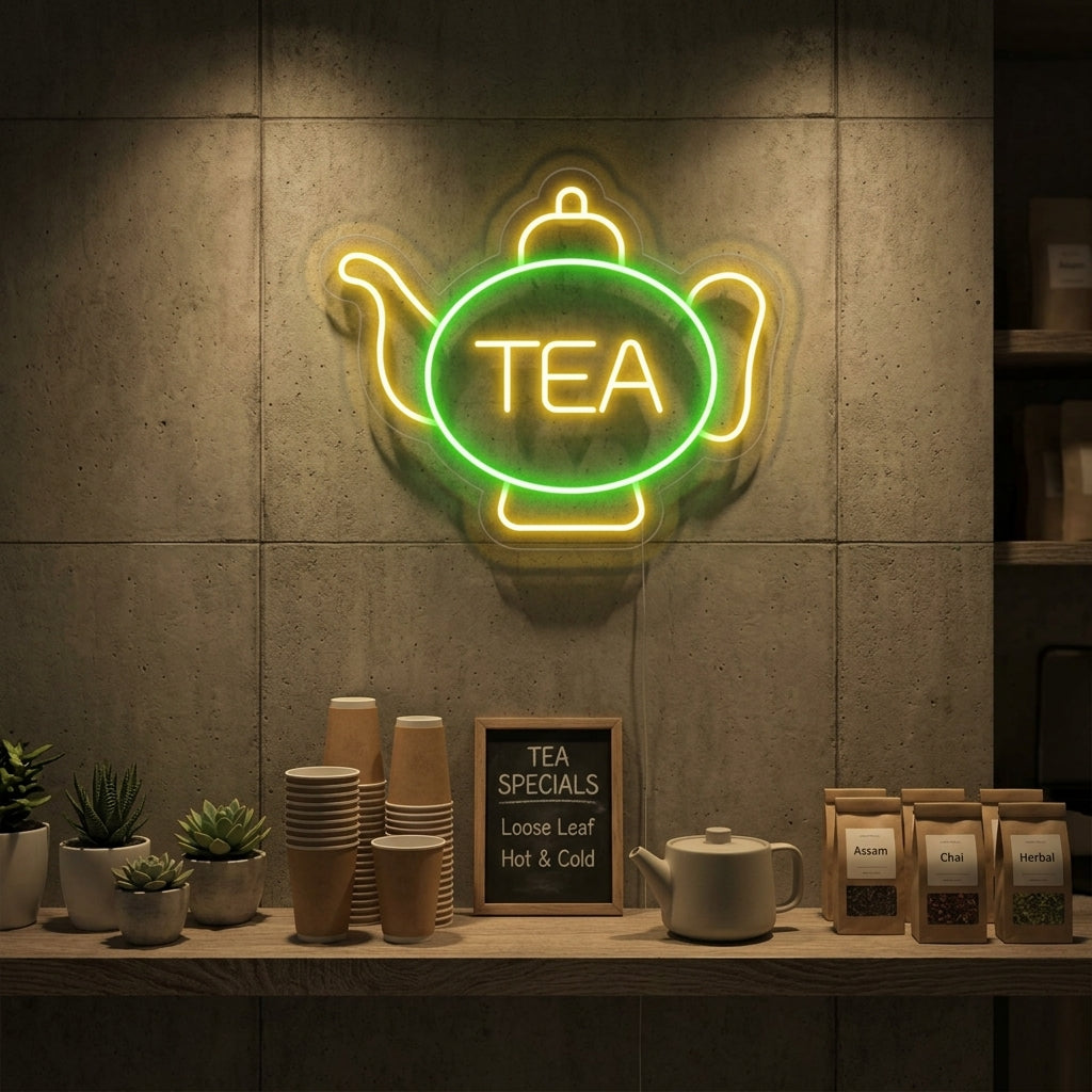 "Tea, Teetasse" Neonschrift