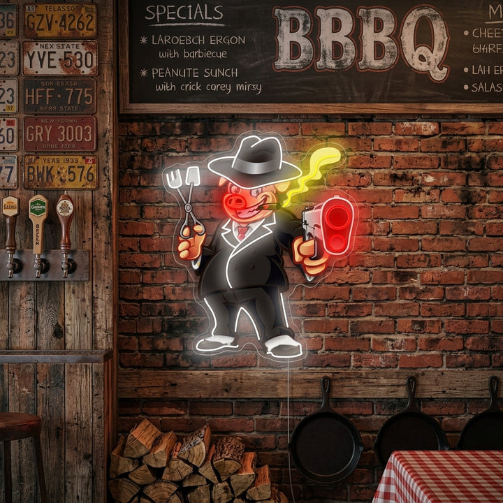 "Schwein Barbeque Grills" Neonschild