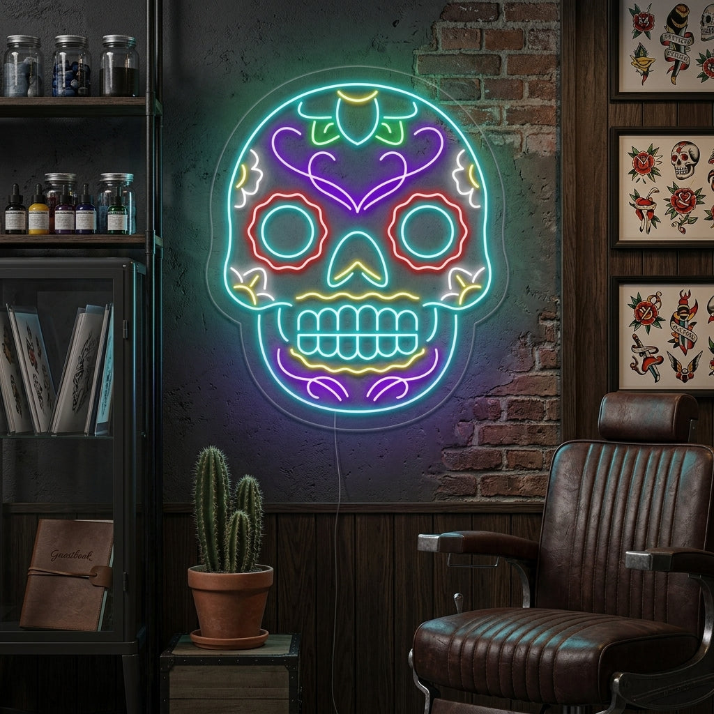 "Tattoo Totenkopf" Neonschrift