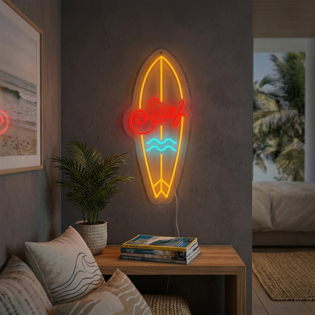 "Surfbrett Sportausrüstung" Neonschrift
