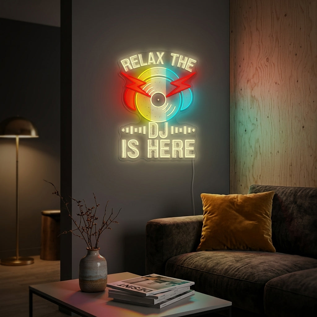 "Relax The Dj Is Here" Neonschild