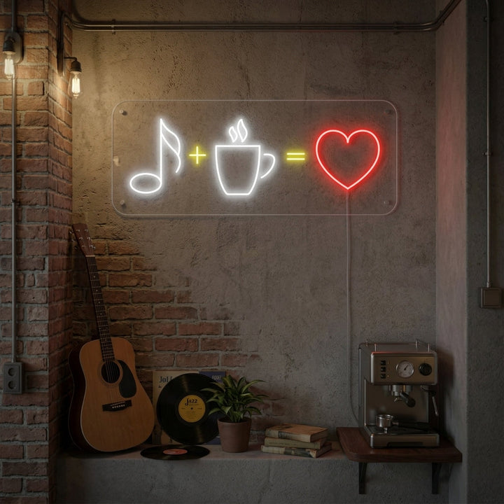 "Kaffee Musik Liebe" Neonschrift
