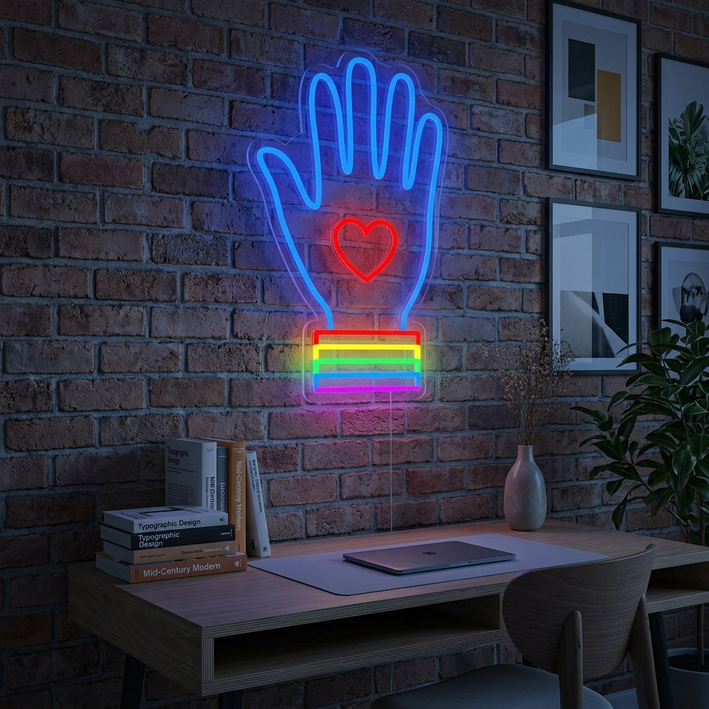 "Regenbogenflagge Lgbt-Stolz Einzigartig, Hand" Neonschrift