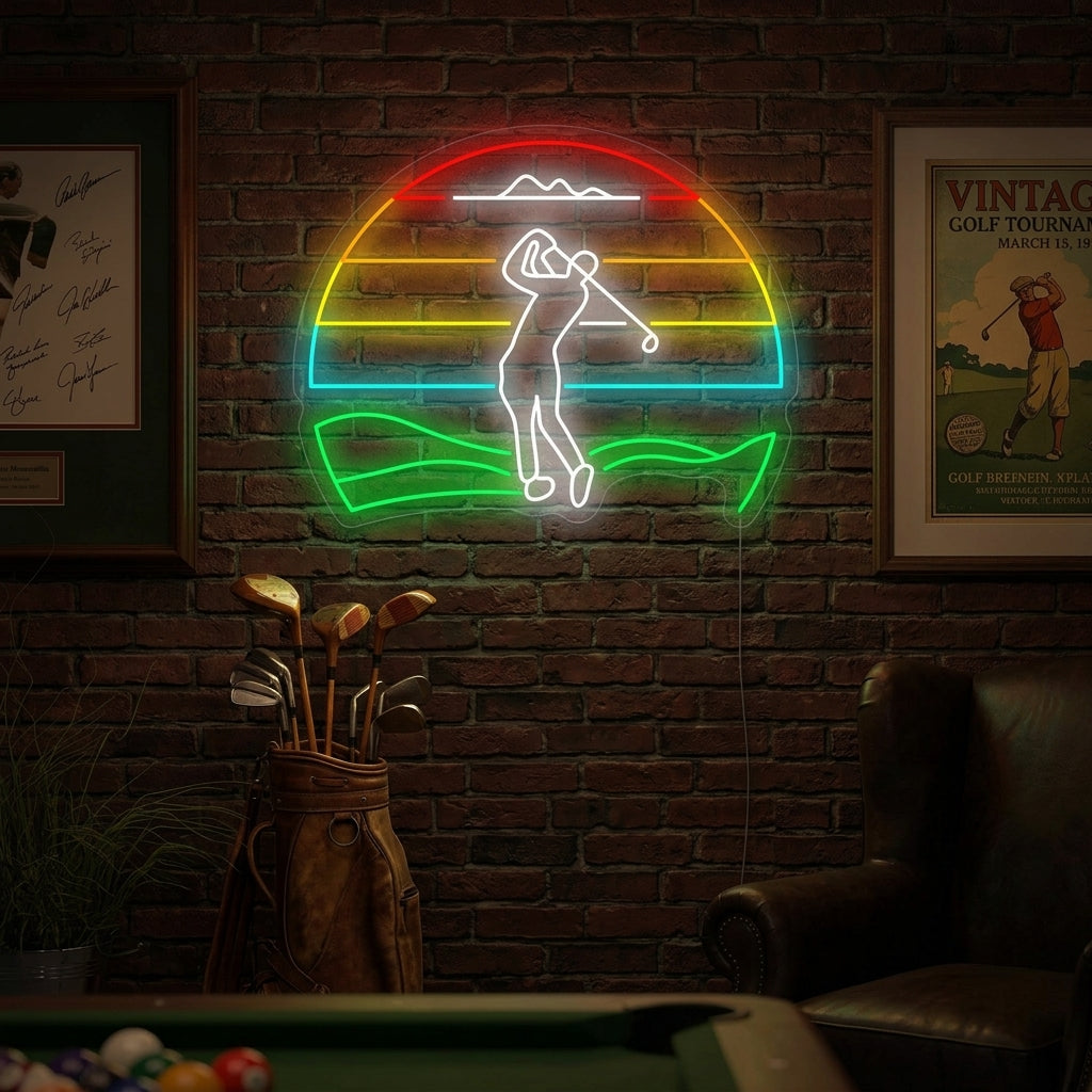 "Golfer beim Golfen" Neonschild