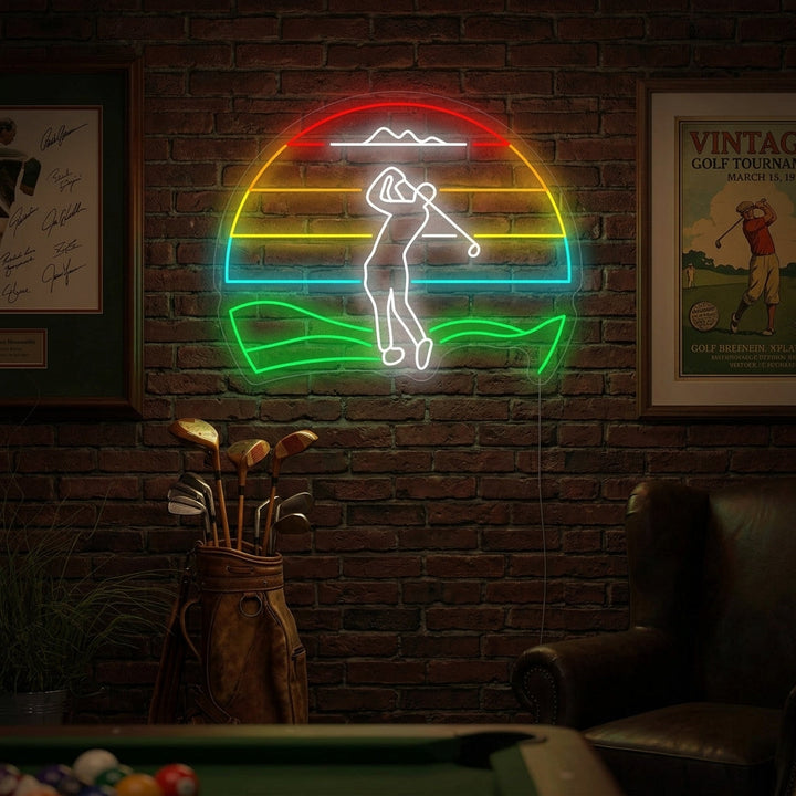 "Golfer beim Golfen" Neonschild