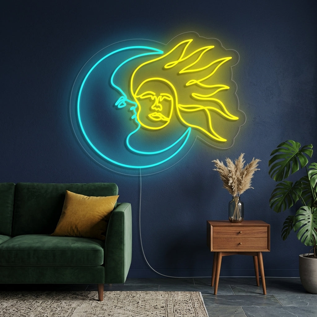 "Tag Und Nacht Mond Und Sonne" Neonschrift