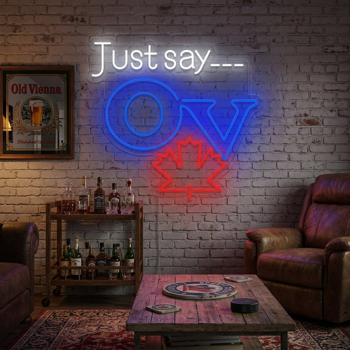 "Just Say OV, Old Vienna Bier" Neonschrift