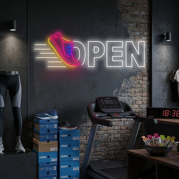"Offene Laufschuhe" Neonschild