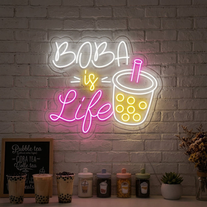 "Boba-becher, Boba is Life" Neonschrift