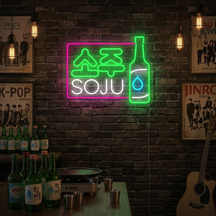 "Soju Koreanisches Getränk" Neonschrift