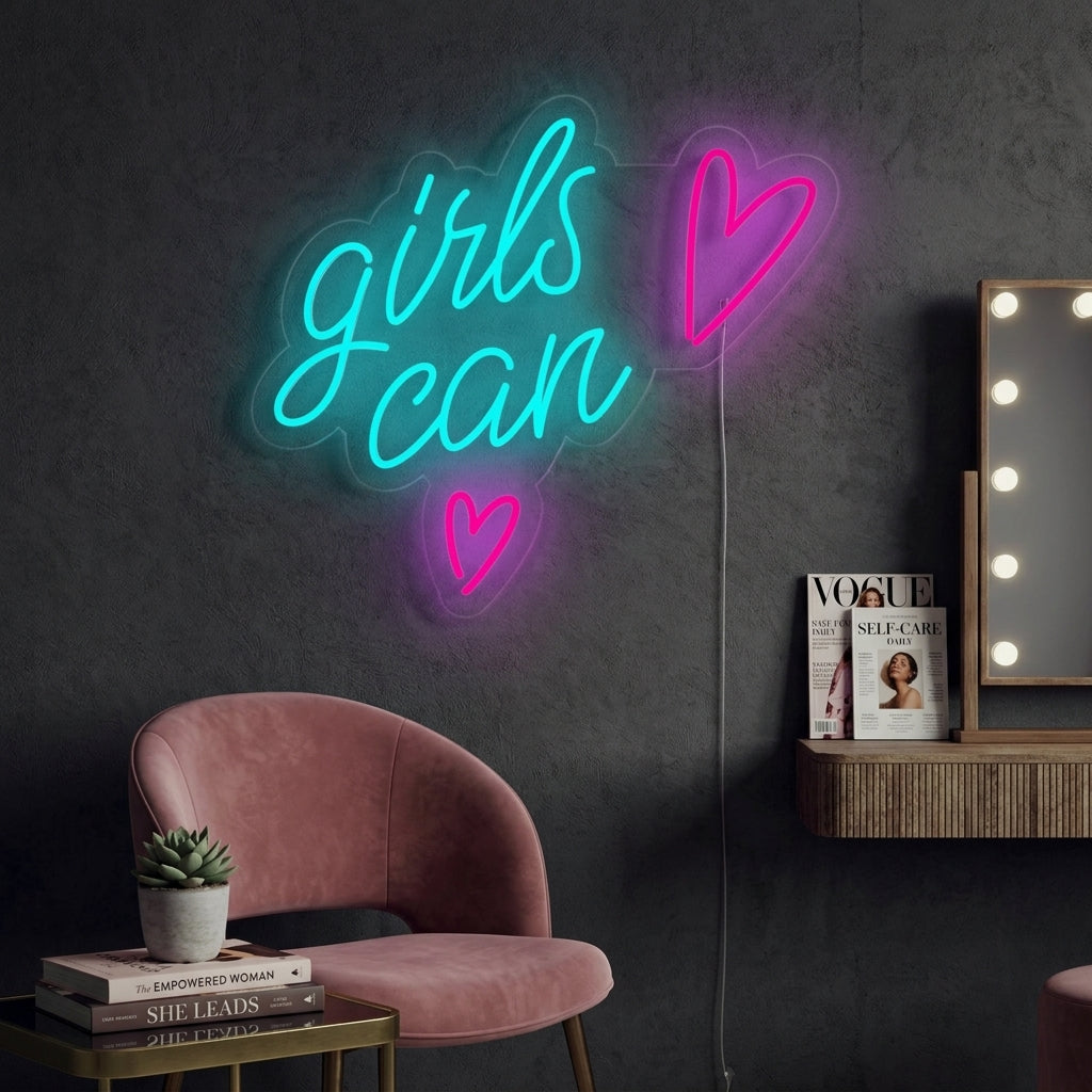"Girls Can" Neonschrift