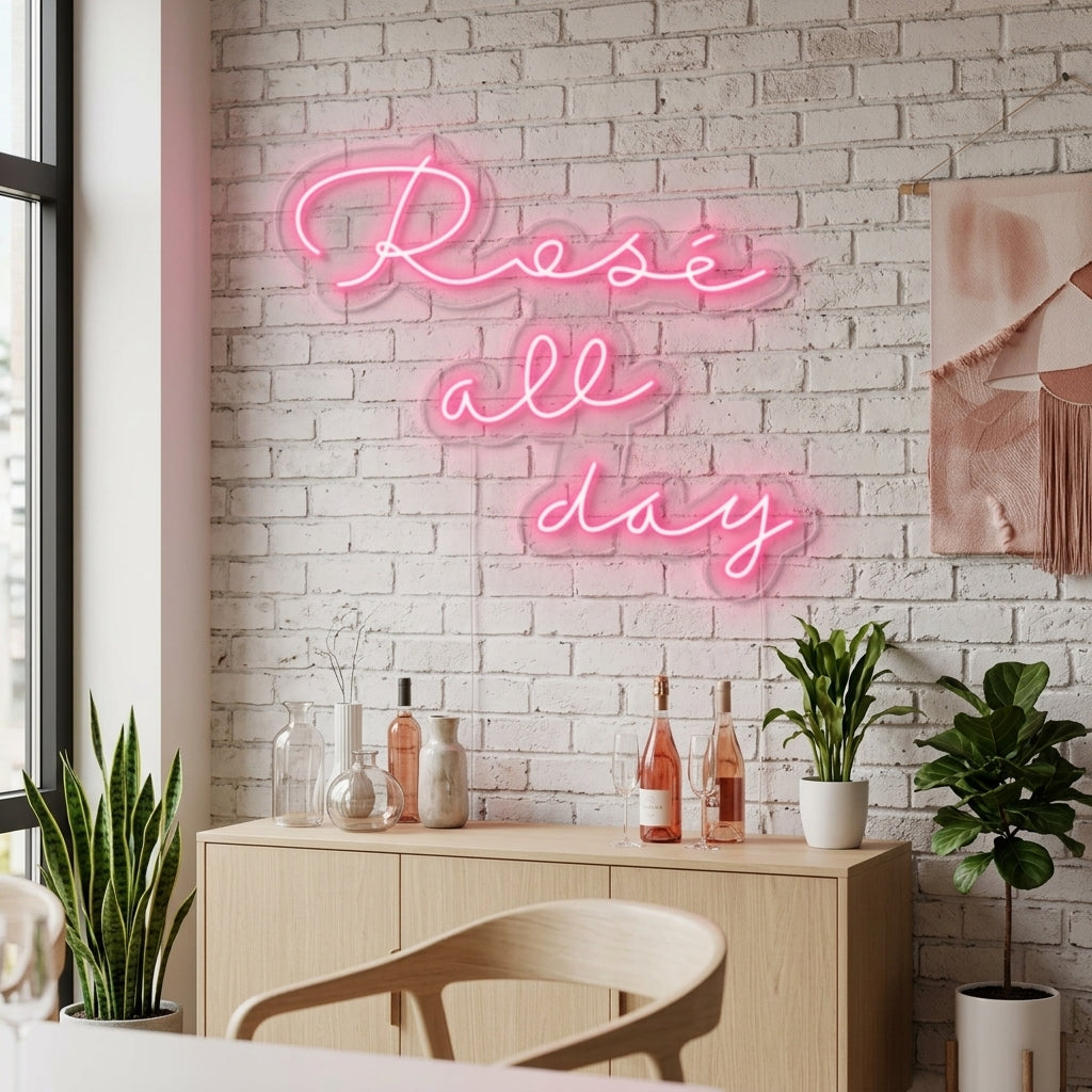 "Rose All Day" Neonschrift