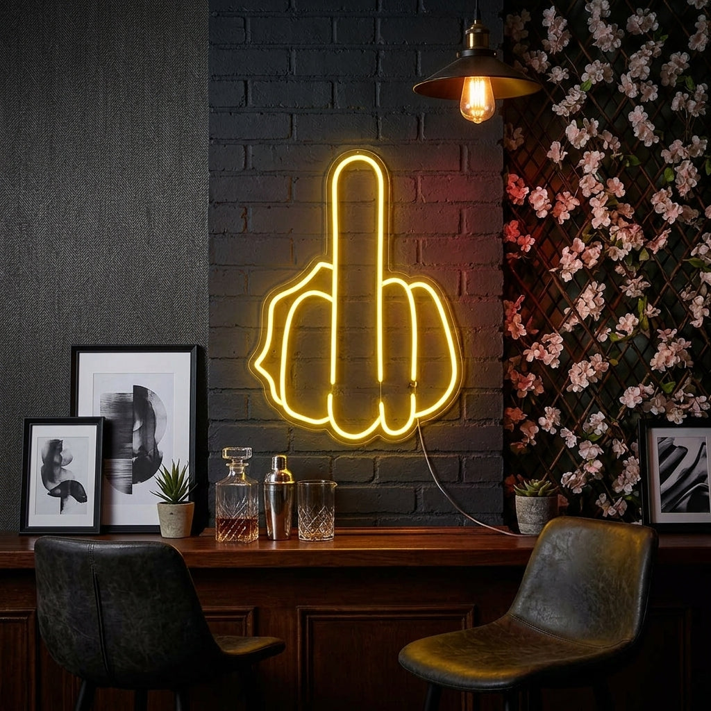 "Mittelfinger" Neonschrift
