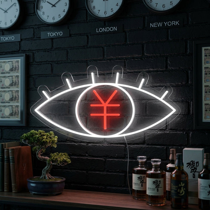 "Japanisches Yen-Symbol Mit Auge" Neonschrift