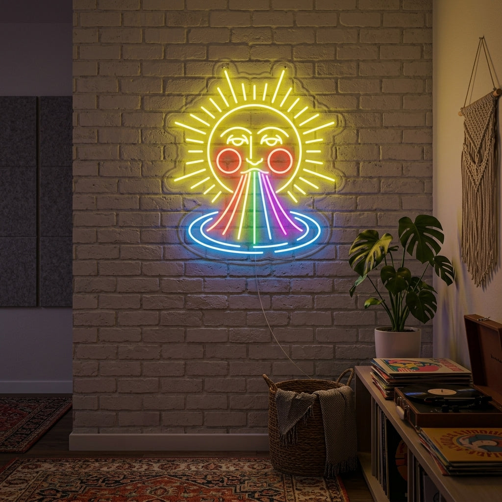 "Regenbogen Sonne" Neonschrift