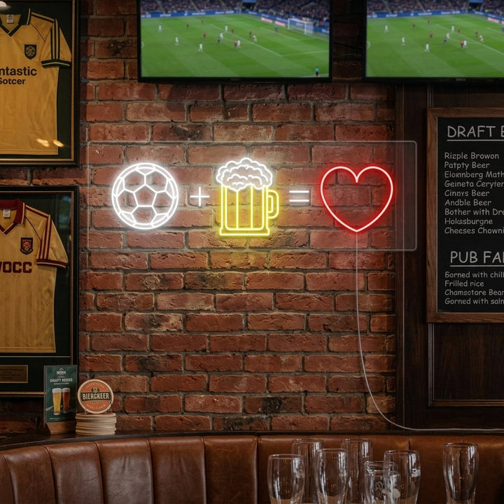 "Fußball Bier Herz" Neonschrift