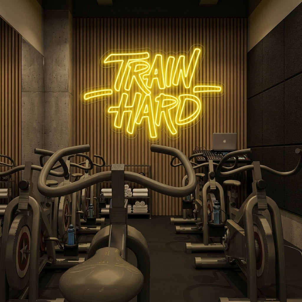"Train Hard, Fitnessstudio Dekoration, Fitnessstudio Zitate, Fitness Zitate, Workout Zitate" Neonschrift