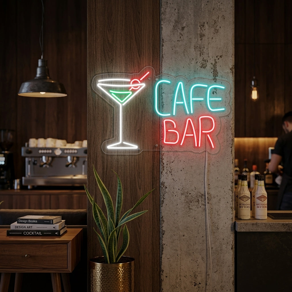 "Cocktails, Coffee Bar" Neonschrift