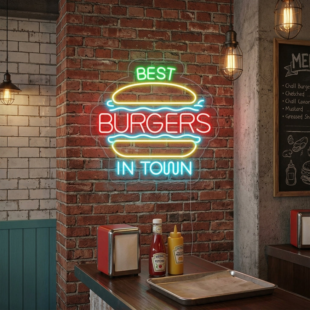 "Best Burgers In Town" Neonschrift