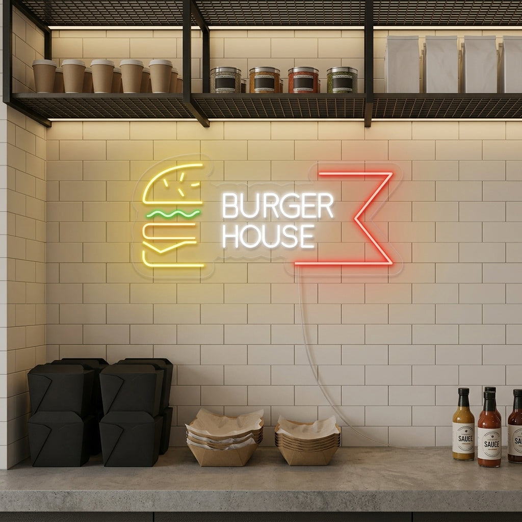 "Restaurant Burger House" Neonschrift