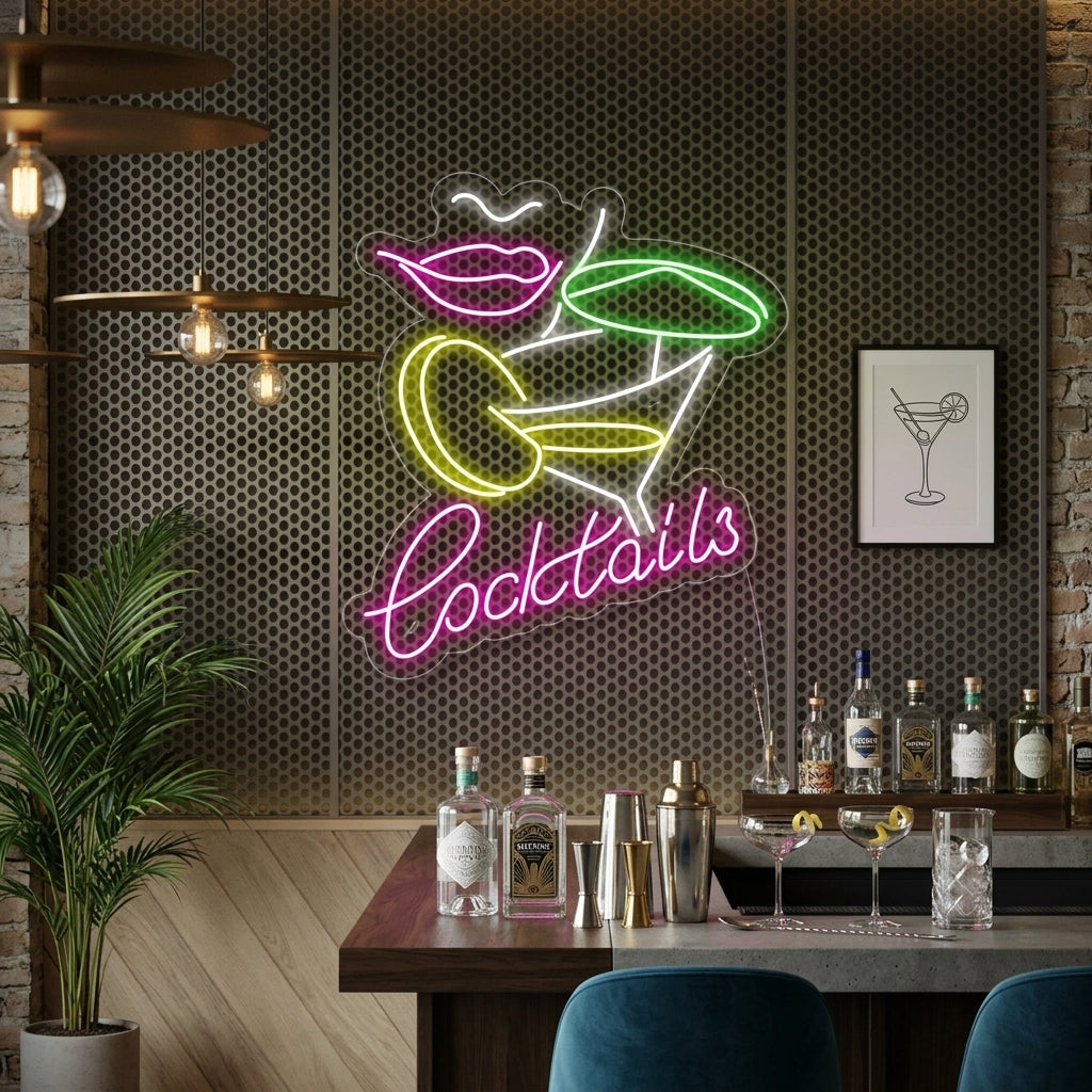 "Gin Tonic Cocktail Frau Bar" Neonschrift, Cocktailschild, Cocktail Leuchtreklame