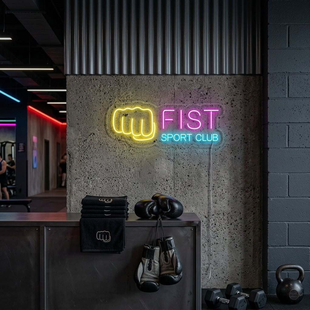 "Kampfclub, Fist Sport Club" Neonschrift