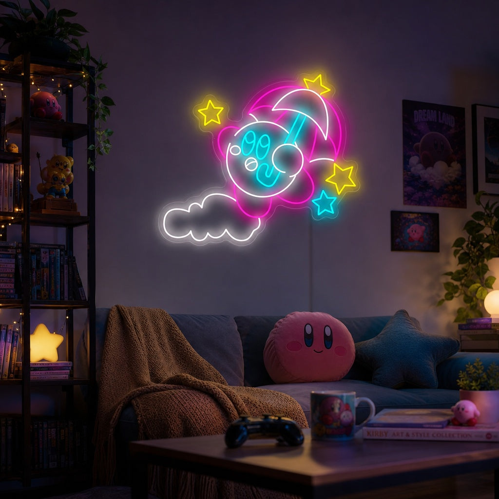 Cartoon Figur mit Regenschirm Neonschild