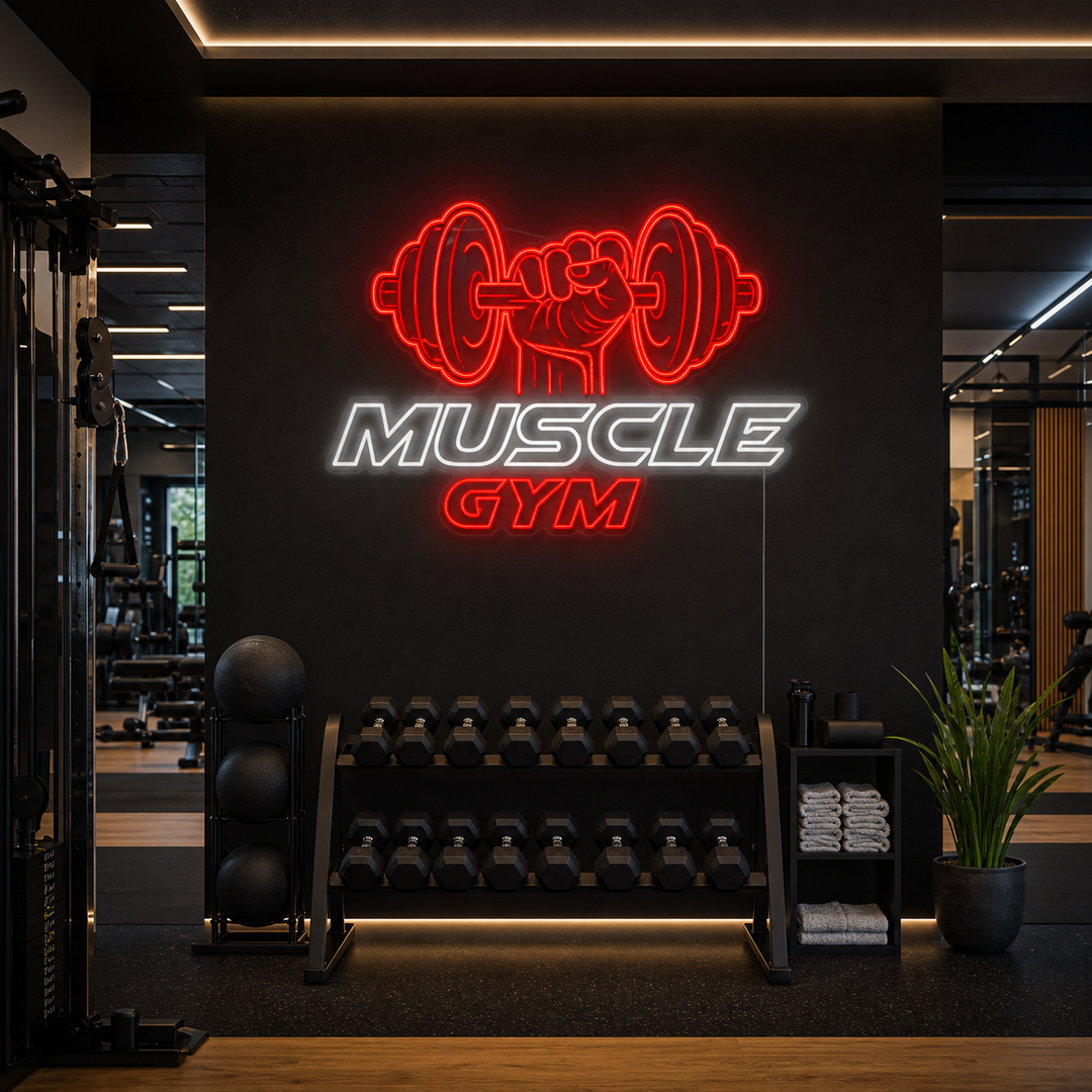 "Muscle Gym" Neonschild, Gym Leuchtreklame, Homegym Deko