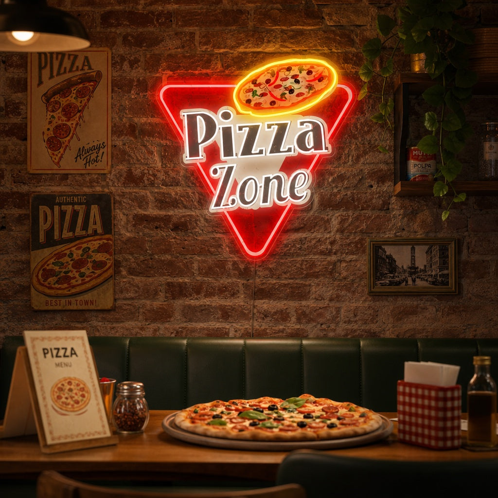 "Pizza Zone" Neonschild, Pizza Leuchtreklame, Pizza Leuchtschild