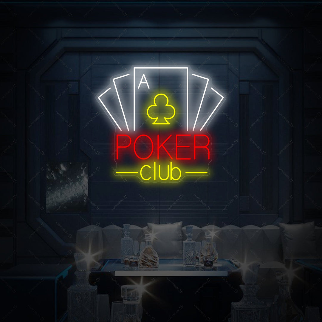 "Poker Club" Neonschild, Kasino Leuchtreklame, Kasino Leuchtschild