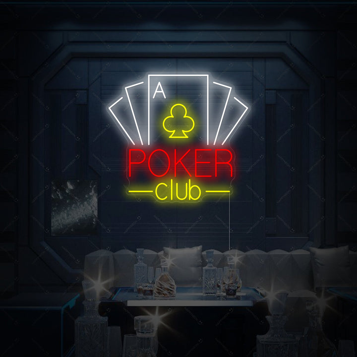 "Poker Club" Neonschild, Kasino Leuchtreklame, Kasino Leuchtschild
