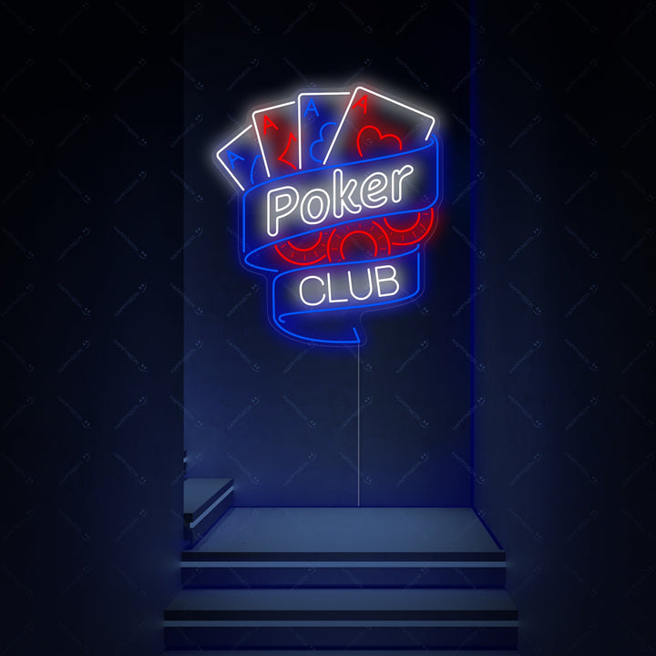 "Poker-Club" Neonschild, Kasino Leuchtreklame, Kasino Leuchtschild