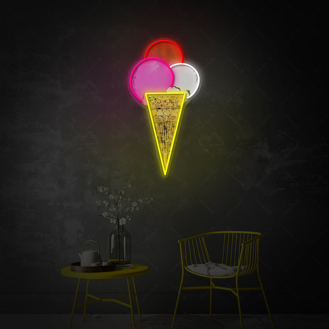 "Pop-Art-Dreifach-Eiswaffel" Neonschild