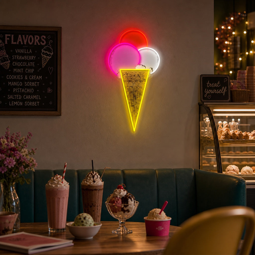 "Pop-Art-Dreifach-Eiswaffel" Neonschild