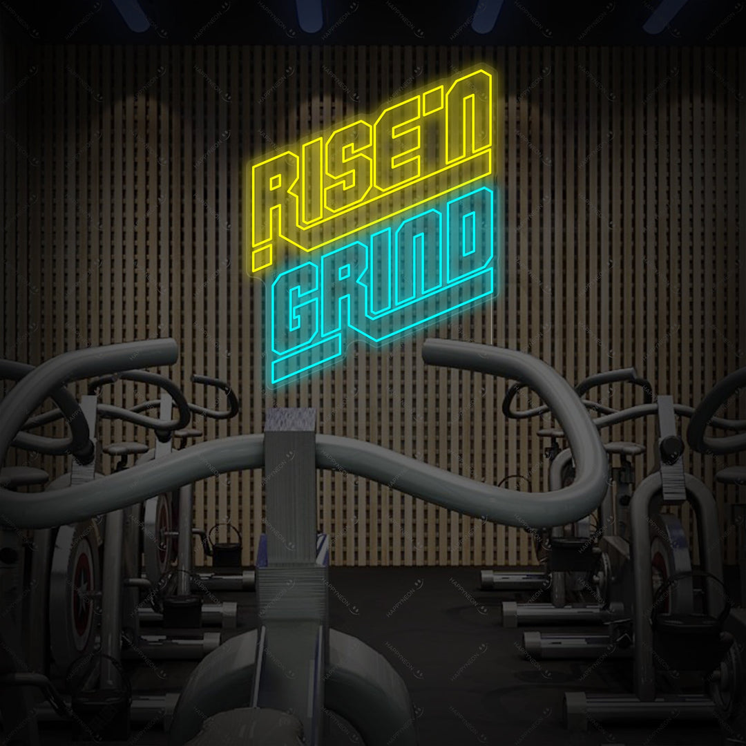 "Rise'n Grind" Neonschild, Gym Leuchtreklame, Homegym Deko