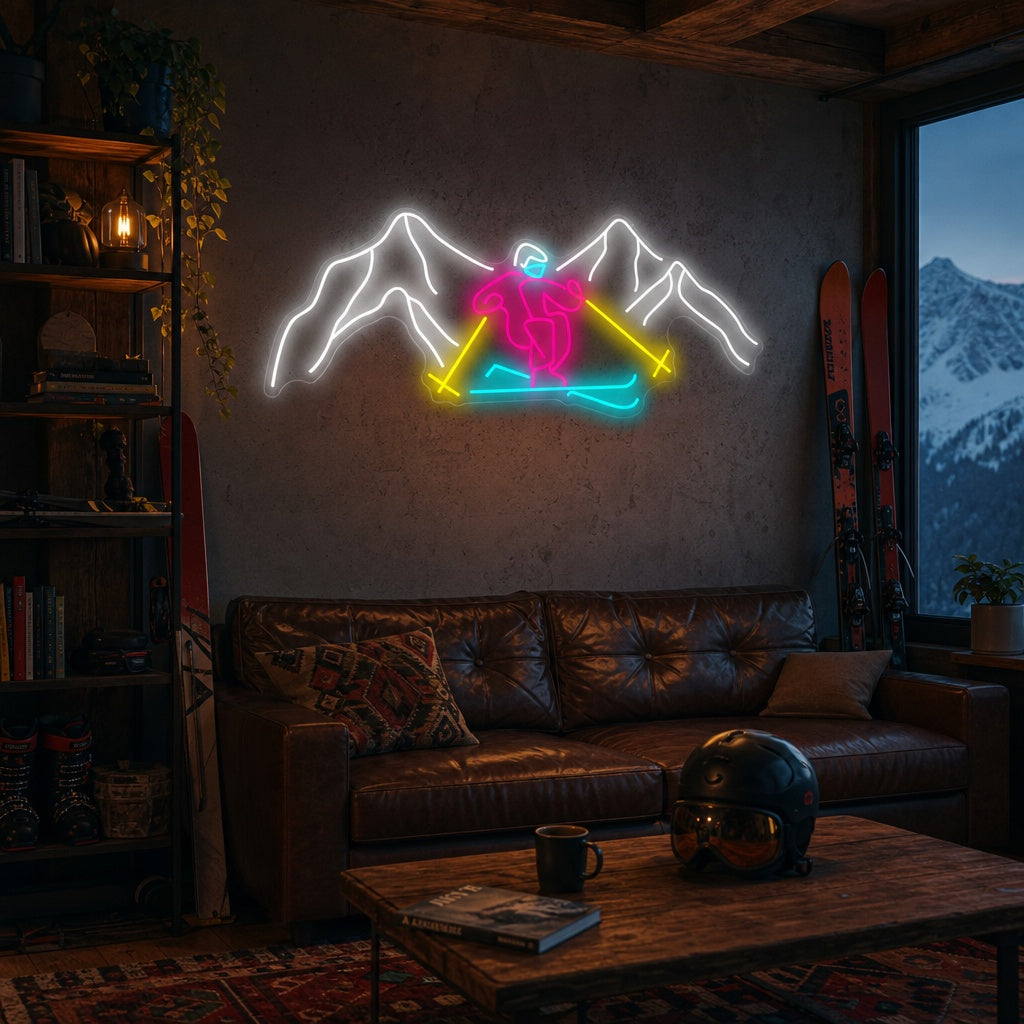 "Skifahren" Neonschild, Skifahren Leuchtreklame, Skifahren Leuchtschild