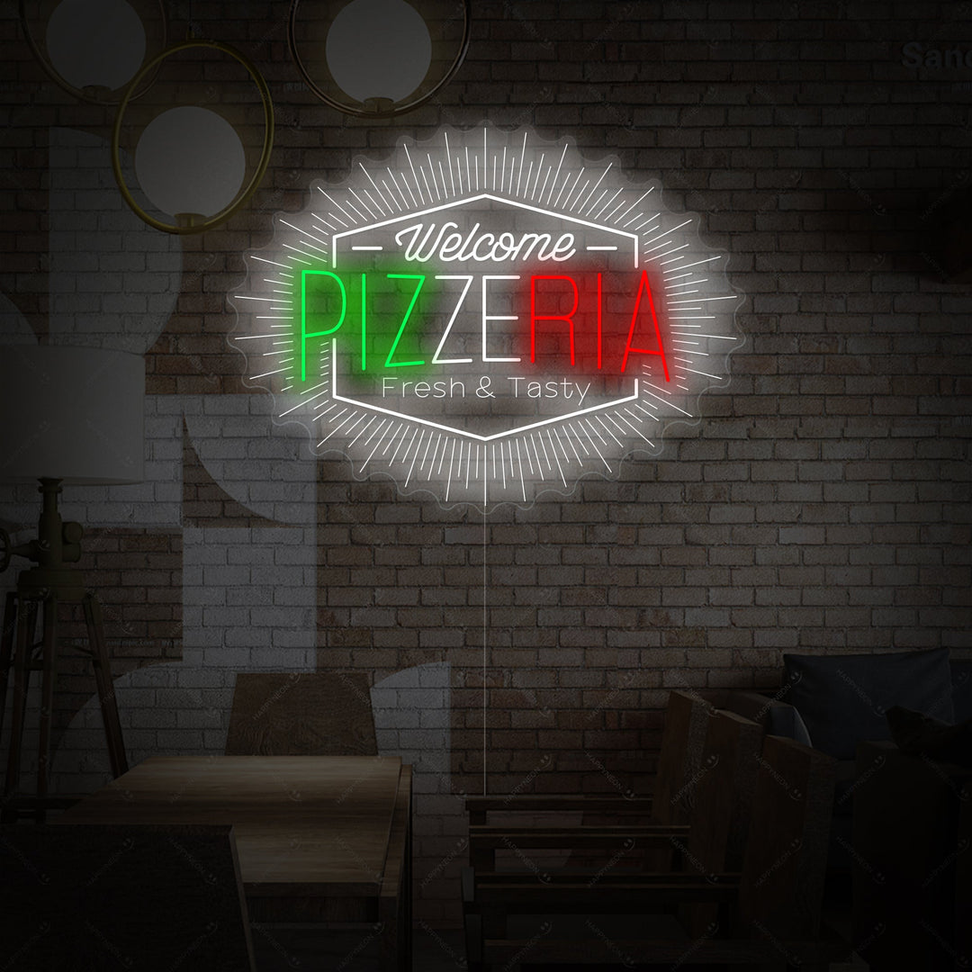 "Welcome Pizzeria" Neonschild